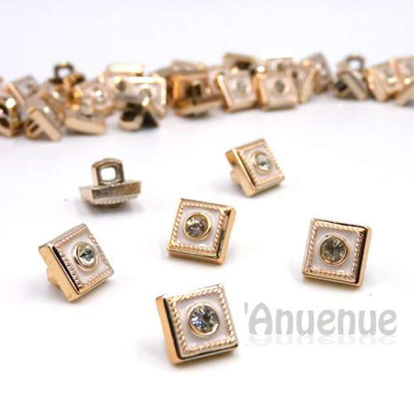 CZ ミニシャンクボタン 10mm【 Square / Gold×White 】10個 1枚目の画像