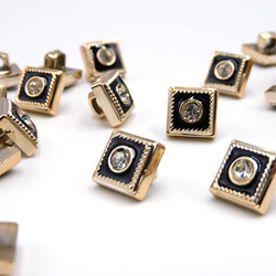 CZ ミニシャンクボタン 10mm【 Square / Gold×Black 】10個 4枚目の画像