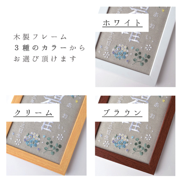 刺繍命名ボード《ボタニカル / 寒色》A5サイズ 命名書 名前旗 こどもの日 端午の節句 五月人形 7枚目の画像