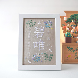 刺繍命名ボード《ボタニカル / 寒色》A5サイズ 命名書 名前旗 こどもの日 端午の節句 五月人形 9枚目の画像