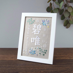 刺繍命名ボード《ボタニカル / 寒色》A5サイズ 命名書 名前旗 こどもの日 端午の節句 五月人形 14枚目の画像