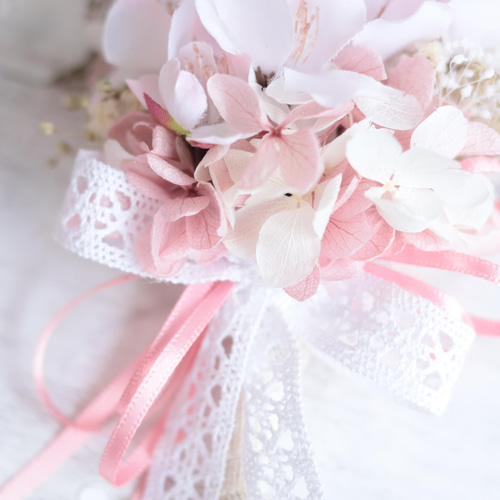 小花ブーケコサージュ」桜&かすみ草(Mサイズ)＊プリザーブドフラワー  