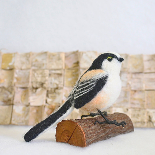 小鳥 受注後制作】羊毛フェルト 野鳥 小鳥 卓上マスコット エナガ 羊毛