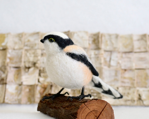 小鳥 受注後制作】羊毛フェルト 野鳥 小鳥 卓上マスコット エナガ 羊毛