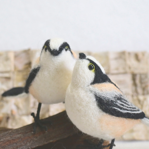 小鳥 受注後制作】羊毛フェルト 野鳥 小鳥 卓上マスコット エナガ 羊毛