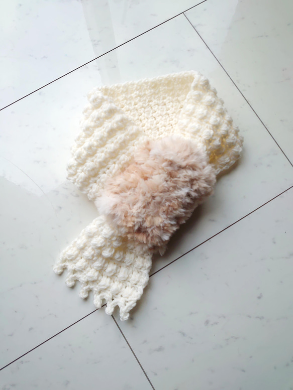【再再販】ファー マフラー 白 ホワイト 茶 ファー 手編み 編み 編み物 2枚目の画像