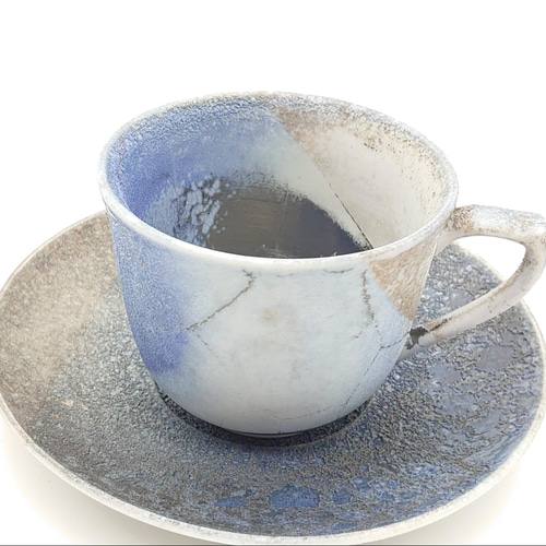 笠間焼 燻し銀彩焼 コーヒーカップ カップアンドソーサー C&S