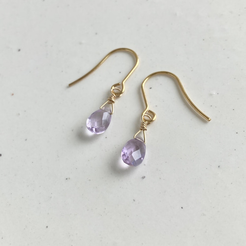 アメジスト ペアシェイプ ブリオレットカット ピアス ピアス
