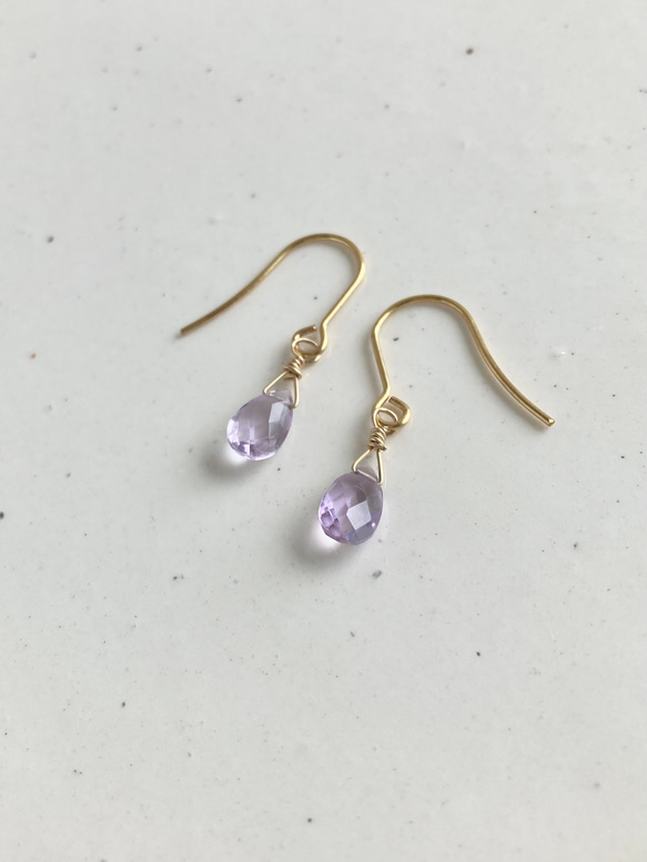 アメジスト ペアシェイプ ブリオレットカット ピアス ピアス