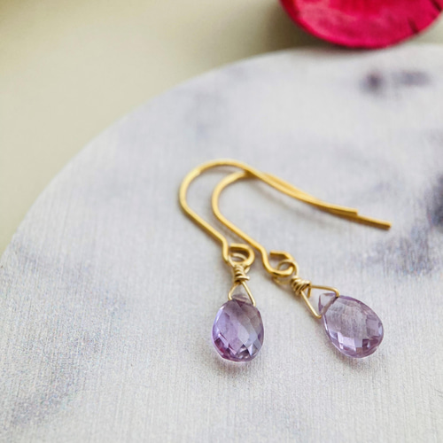 アメジスト ペアシェイプ ブリオレットカット ピアス ピアス