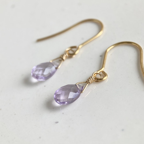 アメジスト ペアシェイプ ブリオレットカット ピアス ピアス