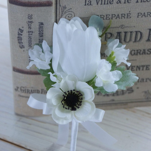 ホワイトアネモネとチューリップのパステルブーケ＆ブートニア レンタル4泊5日》ホワイトアネモネとチューリップのパステル