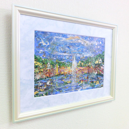 ウォーターガーデン」天国の庭 ☆一点もの 天然石 純金箔 純銀箔 額