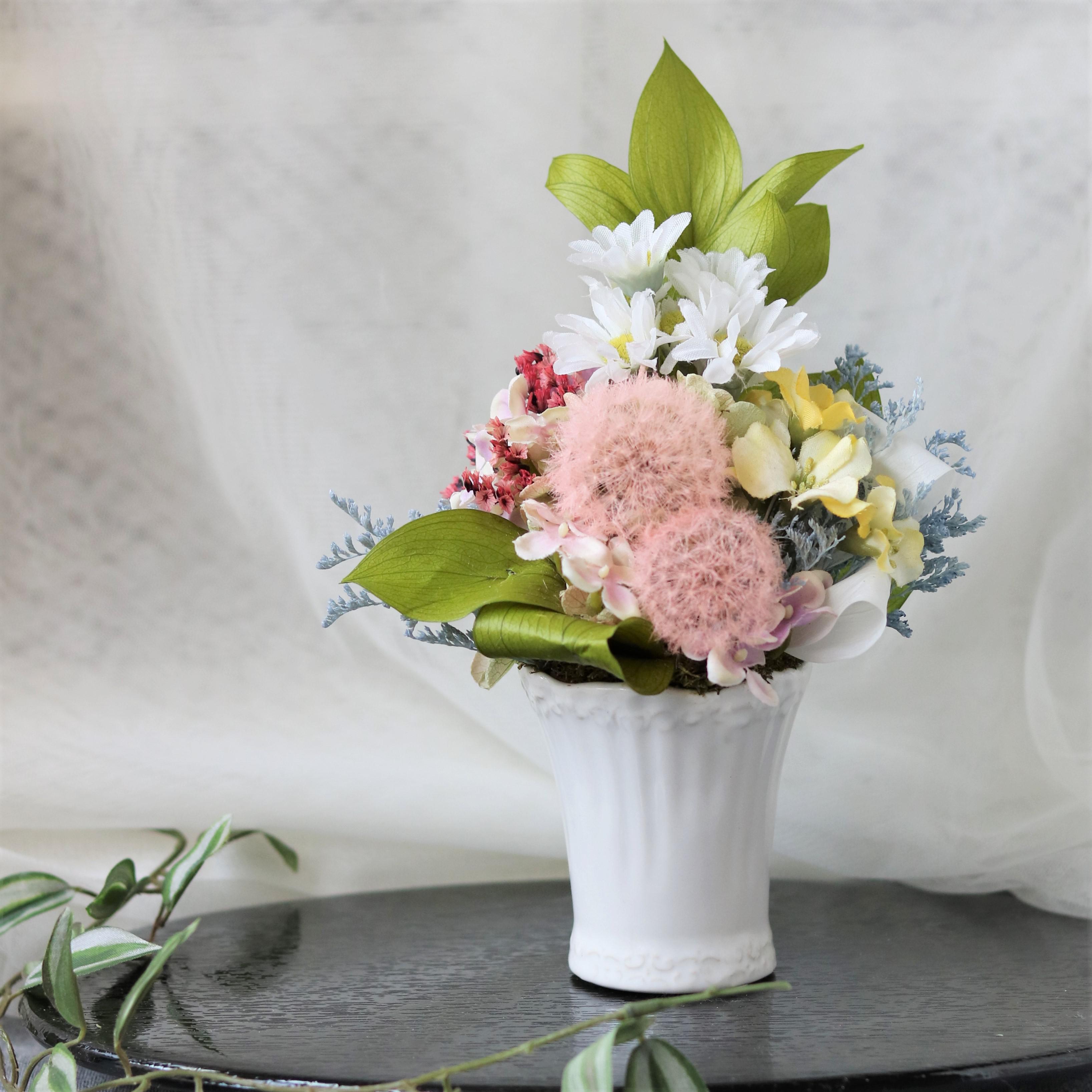 新作　可愛い仏花【たんぽぽ仏花　NO2　Mサイズ】受注生産予約販売　オーナーデザイン　お彼岸、お盆　お供え花　ピンク系