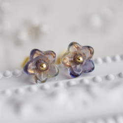 硝子のお花 -amethyst & rose &  peridot- ピアス/ノンホールピアス 2枚目の画像