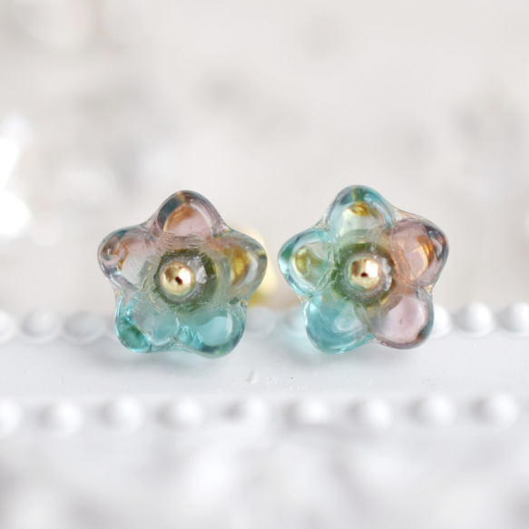 硝子のお花 -purple & aquamarine- ピアス/ノンホールピアス 2枚目の画像