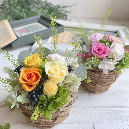 花摘みアレンジメント＊幸せオレンジ＊プリザーブドフラワー