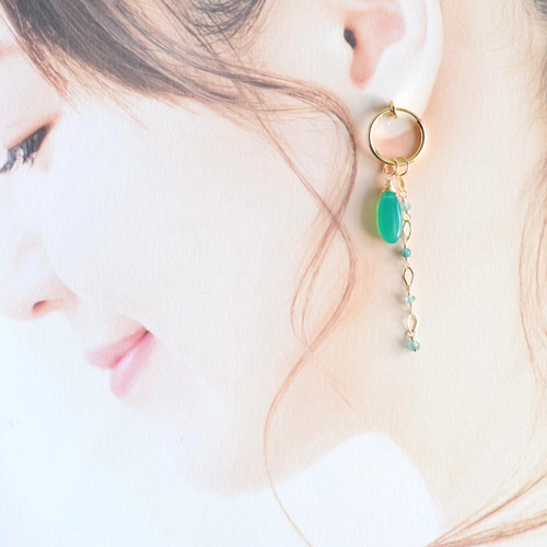 14kgfグリーンアメジストチェッカーカット・グランディディエライトピアス