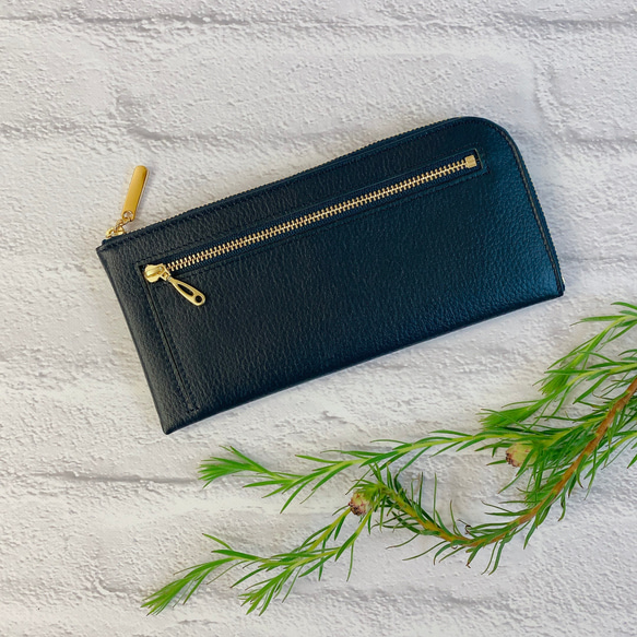 薄くて軽いL字長財布 14枚カードポケット 牛革シュリンク ネイビー