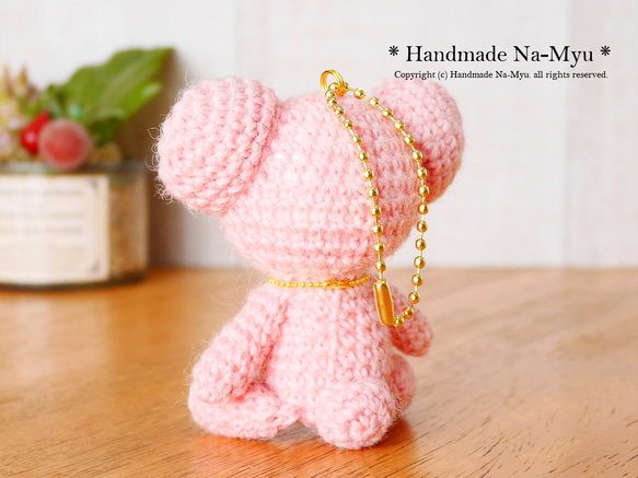 ★即日発送★fabric&wool★クマちゃん（桜）／約8cm 4枚目の画像