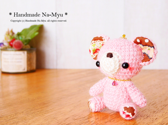 ★即日発送★fabric&wool★クマちゃん（桜）／約8cm 1枚目の画像