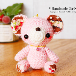 ★即日発送★fabric&wool★クマちゃん（桜）／約8cm 2枚目の画像