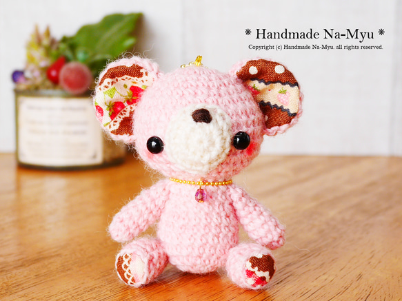 ★即日発送★fabric&wool★クマちゃん（桜）／約8cm 2枚目の画像