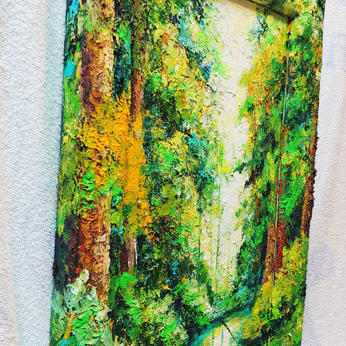 絵画 油絵 ワベ・シゲヨシ 春の湖