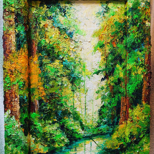 油絵 絵画 【新緑の湖】 絵画 HR 通販 13284853｜Creema(クリーマ)
