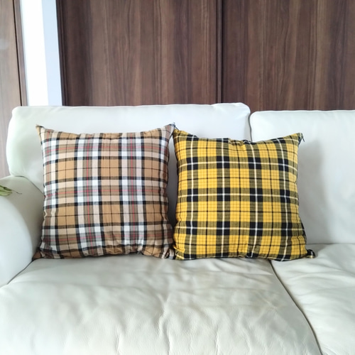 クッションカバー】45×45㎝ コットン×リネン*タータンチェック*播州織