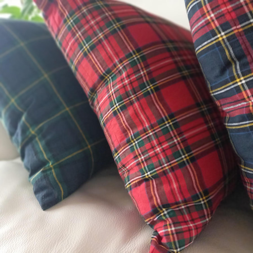 クッションカバー】45×45㎝ コットン×リネン*タータンチェック*播州織