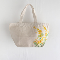 手描きミモザ柄 トートバッグ ランチバッグ ナチュラル 花柄 トート