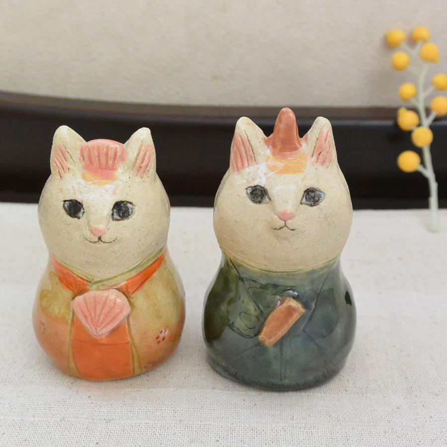 気質アップ 2体セット ハンドメイド 猫の雛人形 ねこ 陶器製 雛人形・ひな祭り