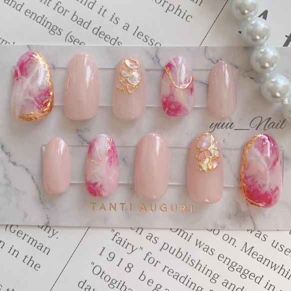 送料無料】ちゅるんとおしゃれなピンク大理石/ネイルチップ/大理石