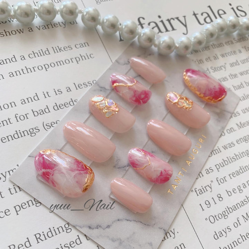 送料無料】ちゅるんとおしゃれなピンク大理石/ネイルチップ/大理石