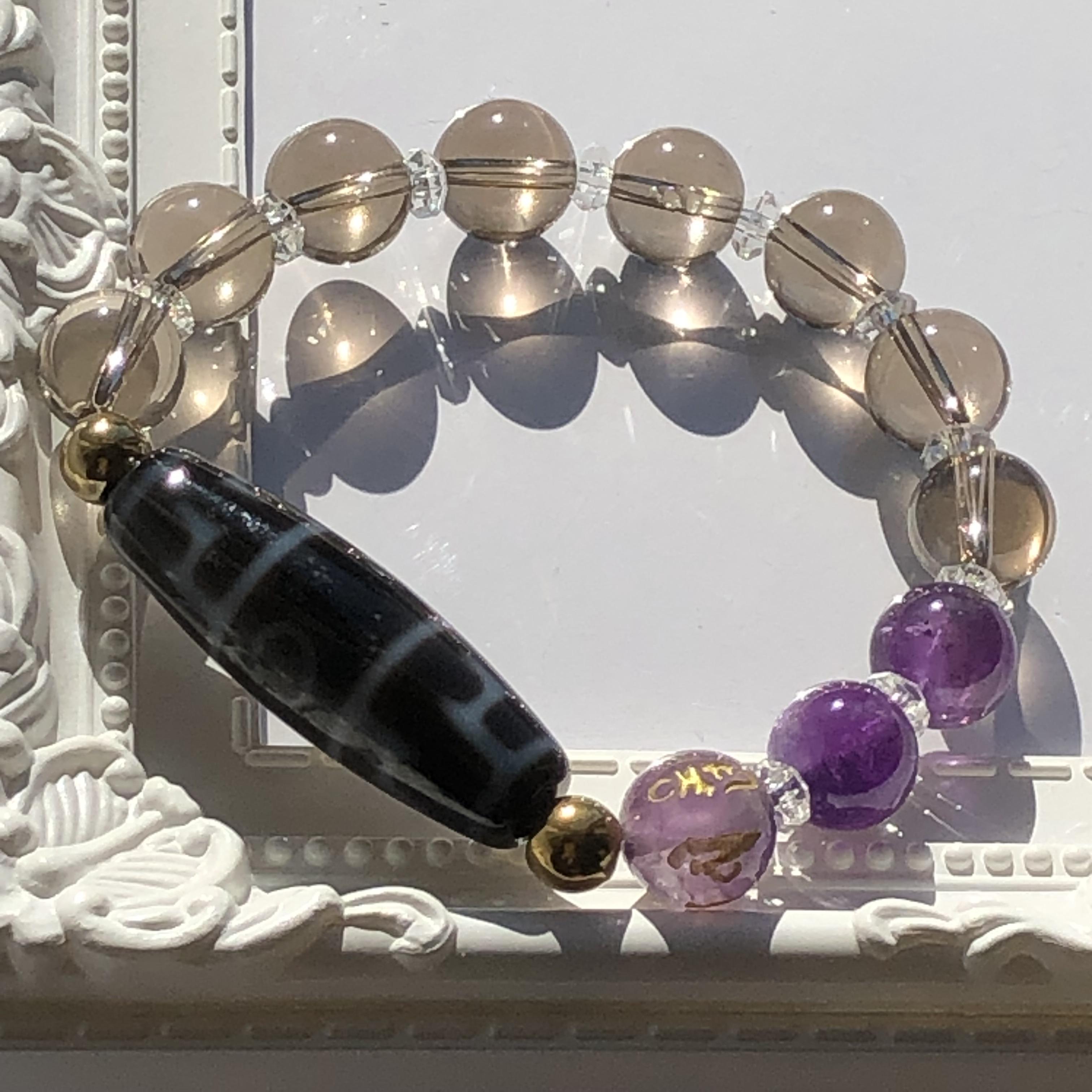 連師法器天珠&スモーキークォーツ&アメジスト☆天珠ブレスレット
