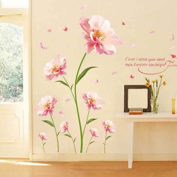 ウォールステッカー S626 ピンク花　ロマンス　植物　癒す　DIY 壁シール　インテリアシート　剥がせるシール 2枚目の画像