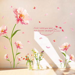 ウォールステッカー S626 ピンク花　ロマンス　植物　癒す　DIY 壁シール　インテリアシート　剥がせるシール 1枚目の画像