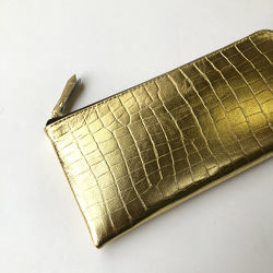 スリムな長財布　クロコダイル型押しゴールド・シルバー 11枚目の画像