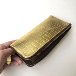 スリムな長財布　クロコダイル型押しゴールド・シルバー 12枚目の画像