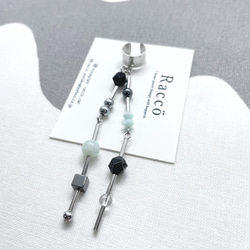 ロングタイプ earcuff (ブラック×ミントグリーン) 片耳   ステンレス イヤーカフ 3枚目の画像