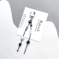 ロングタイプ earcuff (ブラック×ミントグリーン) 片耳   ステンレス イヤーカフ 2枚目の画像