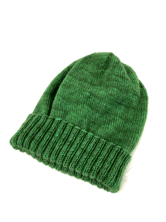 NZポッサム・メリノ・シルク　薄くて軽いシンプルメリヤス帽　手染めジュニパーグリーン 5枚目の画像