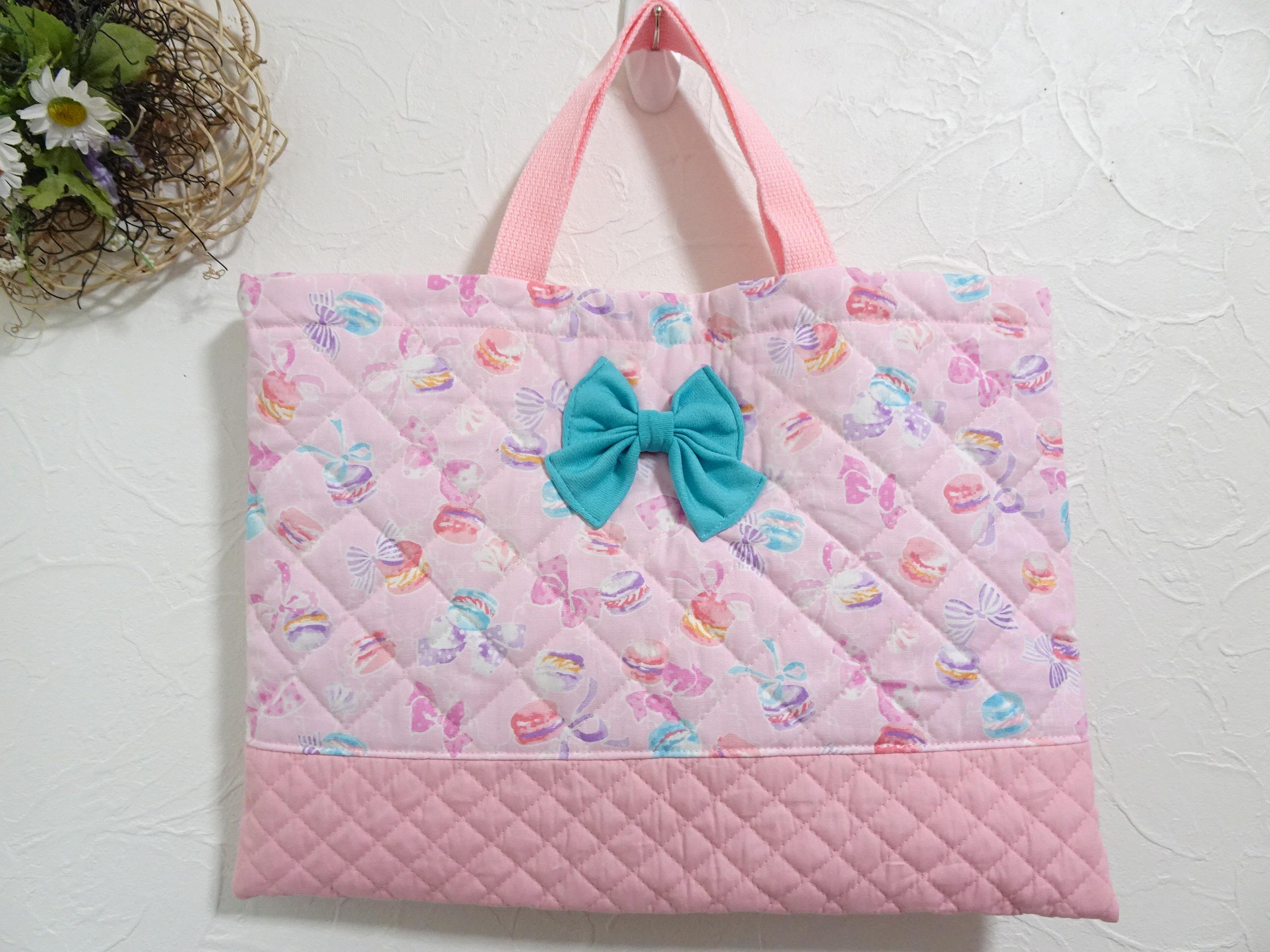 セット リボン 入園入学 モカ 刺繍 ×アーモンドピンク