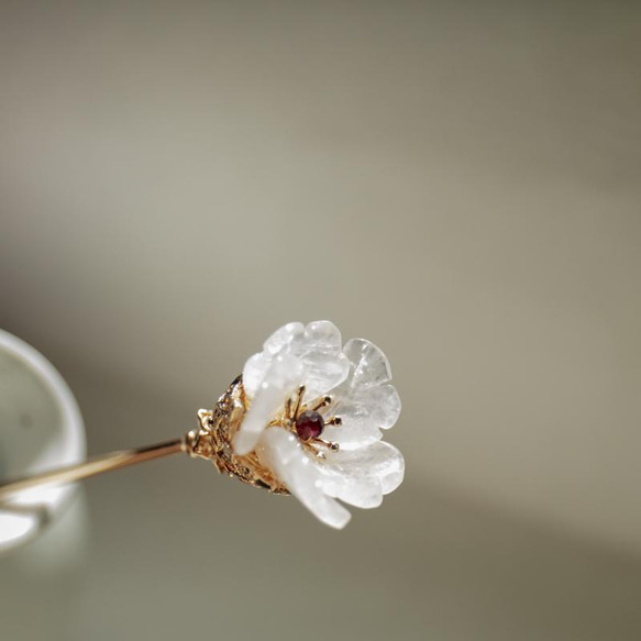 天然石ローズクォーツのお花のかんざし　簪　ヘアアクセサリー　髪飾り 8枚目の画像