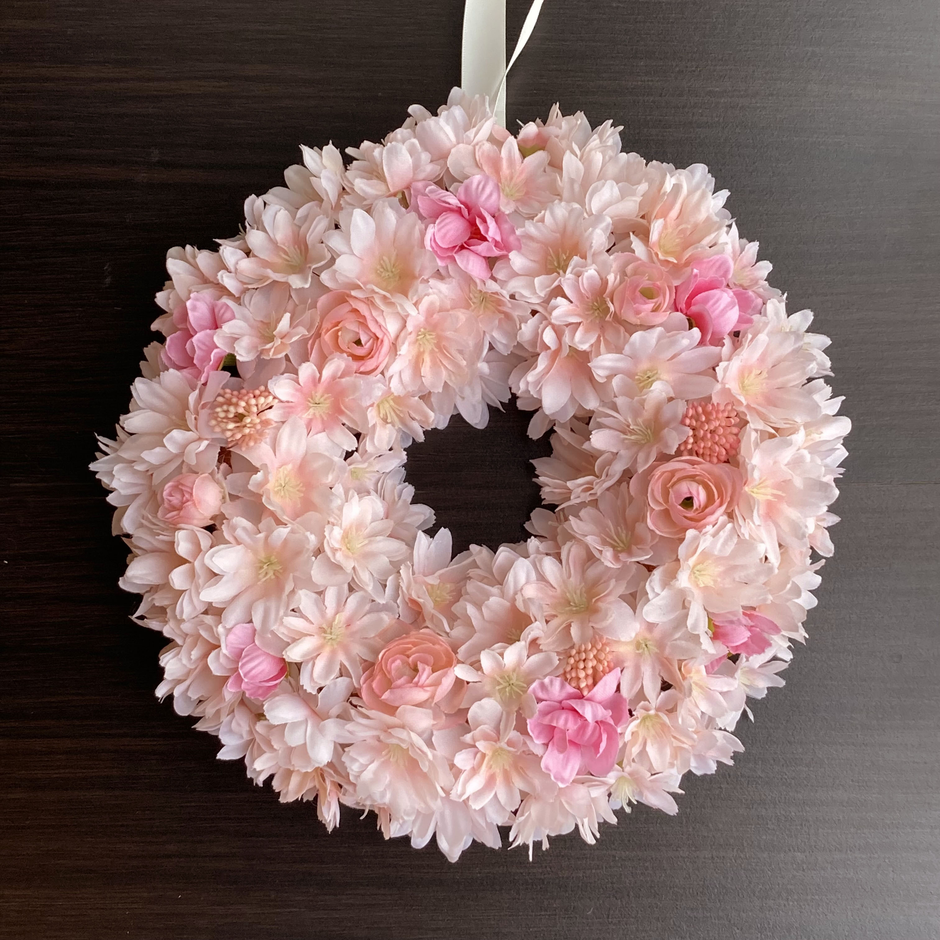 大人気／ひな祭りにも♪【春リース】お花たっぷり満開桜のスプリングリースⅯ　２４cm／受注制作