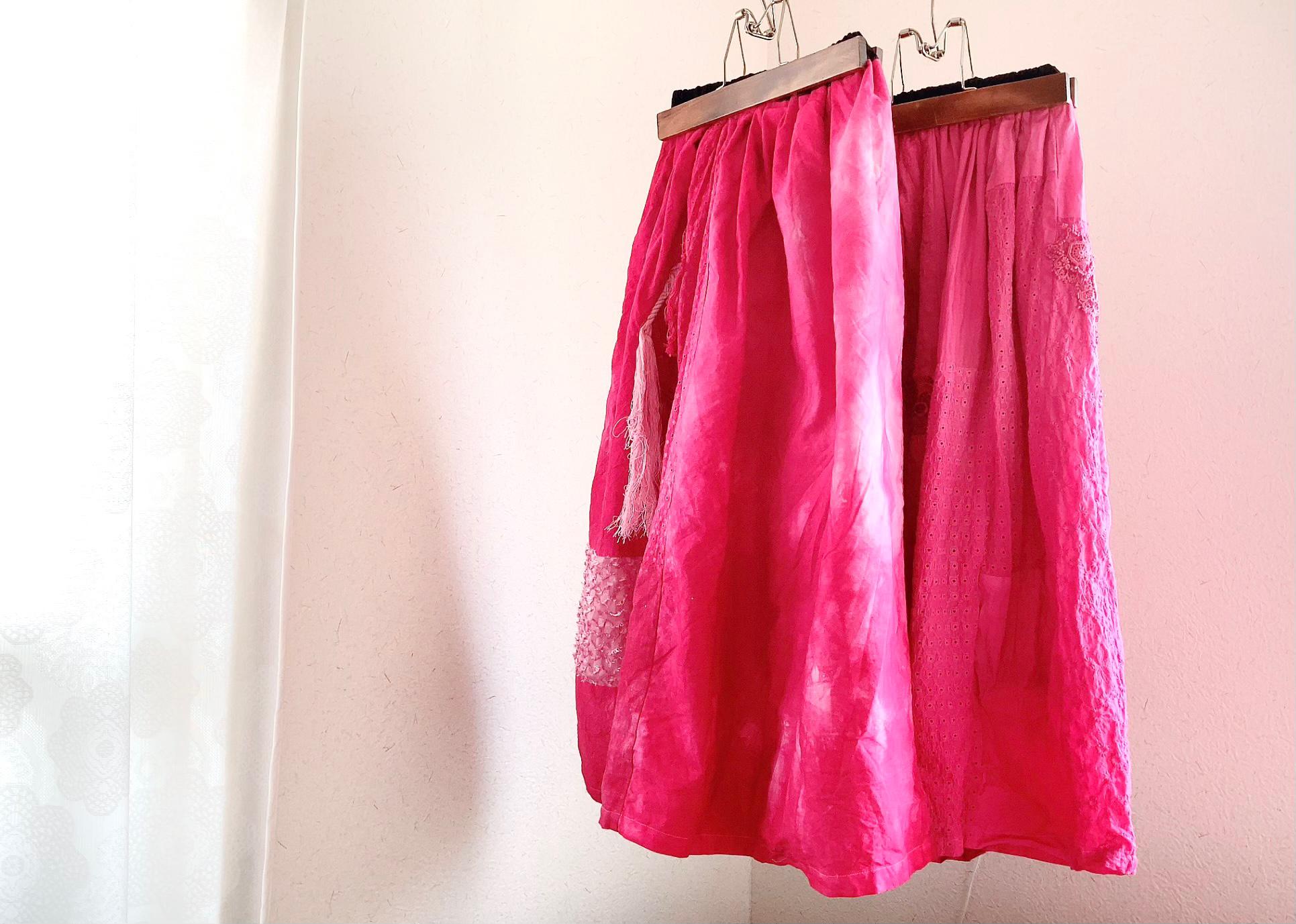 【桜色に染めたコットンリネンロングスカート】