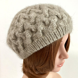 なわ編みボリュームベレー帽　NZポッサム・メリノ毛糸 6枚目の画像
