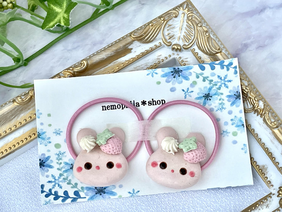 No.406 レジン ヘアゴム キーホルダー ピンバッジ 蝶花柄 ヘアゴム