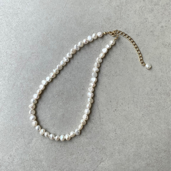改良✧バロック淡水パールのネックレスM(6~8mm）サージカルステンレス 2枚目の画像